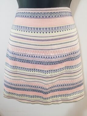 LOFT Textured Mini Skirt Pastel Stripe High Waist Lined Size 10
